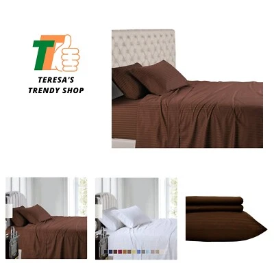 Lujosas sábanas a rayas de tamaño completo de 600 hilos - Juego 100 % algodón Foto 1 de 4