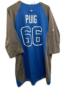 Puig #66 MLB LADodgers Majestic Therma Base Mens Jersey Shirt Blue & Gray  SZ-XL - Picture 1 of 10