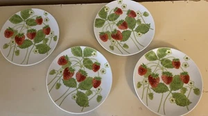 Fitz & Floyd Variation Strawberry Plants    Luncheon Plates 7 1/4” Japan MCM Vtg - Imagen 1 de 4