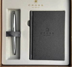 Cross ATX Rollerball Pen Pure Chrome Finish Black Ink with Notebook and Gift Box - Picture 1 of 4