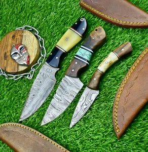 Custom Made LOT OF 3 PC Damascus Steel skinning knives, hunting knives, SN-1501 - Picture 1 of 9