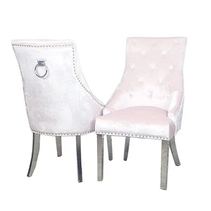 SET of 2 FurnitureDW Deluxe Duke Dining Chair Plain Back Knocker Pink Velvet New - Picture 1 of 9