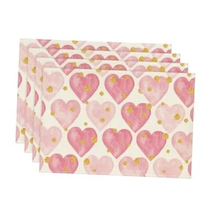 Polka Dot Golden Heart Love Valentine's Day Placemats Set of 4, 12x18 Inch - Picture 1 of 7