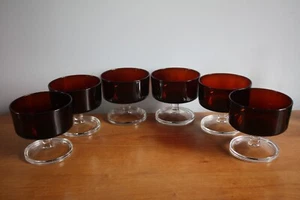 6 Vintage French Ruby Red Glass Sundae Ice Cream Prawn Cocktail Dishes Bowls - Picture 1 of 6