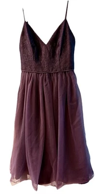 Y2K David’s bridal Plum Dress Sz 4 Coquette Lace Top Tulle Skirt  HoCo Romance - Image 1 of 4