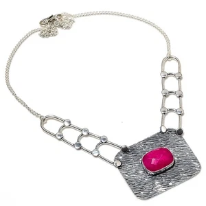 Ruby Simulated Gemstone Handmade 925 Sterling Silver Jewelry Necklace 18" - Picture 1 of 5