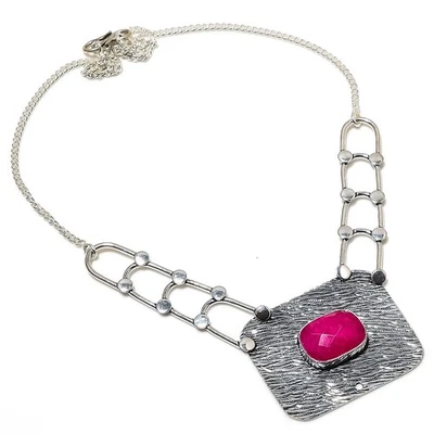 Ruby Simulated Gemstone Handmade 925 Sterling Silver Jewelry Necklace 18" - Image 1 of 4