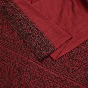 Vintage Sari Maroon Artificial Silk Hand Woven Baluchari Saree 5yd Ethnic Fabric - Picture 1 of 23