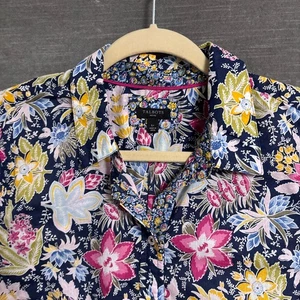 Talbots Top L Petite Blue Pink Yellow Floral Cotton Button Lightweight Tunic - Picture 1 of 10