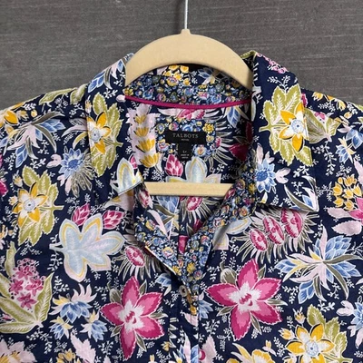 Talbots Top L Petite Blue Pink Yellow Floral Cotton Button Lightweight Tunic - Image 1 of 4