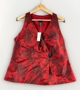 Lane Bryant Women's Top Sz 16 Red Sleeveless Peplum Jeweled Pin Elegant - Picture 1 of 11