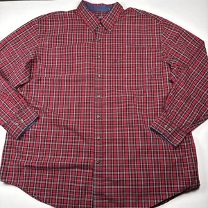 IZOD Men’s 3XLT Red Black Plaid Long Sleeve Button Down Shirt Cotton Big Tall - Picture 1 of 11
