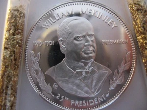 7/8-OZ WILLIAM McKINLEY FREEMASONRY BROTHERHOOD MASONIC COIN SILVER .925 + GOLD - Picture 1 of 1