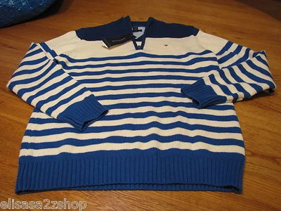 Boy's L 16/18 youth Royal 427 stripe Tommy Hilfiger sweater long sleeve ***SPOTS - Image 1 of 4