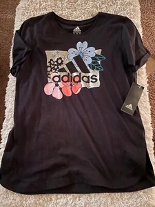 Adidas Girls Sz. 16 Front Design Black Tee. New W/ Tag. Retail $25 - Picture 1 of 8