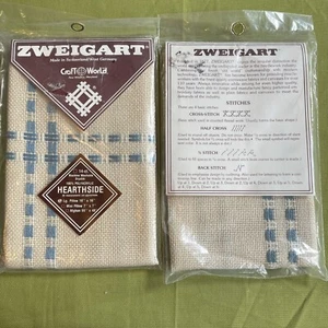 Lot of 2 Zweigart "Hearthside" 14 Count Fabric 16X16” Large Pillow Blue/Beige - Picture 1 of 4