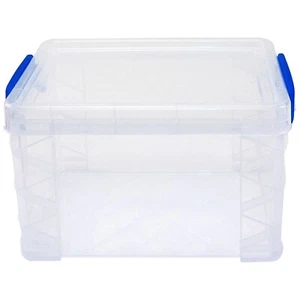 Advantus Super Stacker Lift Off Latch Lid Storage Box Clear/Blue Plastic (39230) - Picture 1 of 1