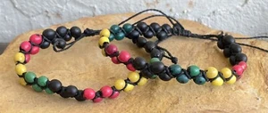2 Peruvian Bracelets Rasta Color Achira Seed Boho Peru Adjustable Wax Cord - Picture 1 of 6
