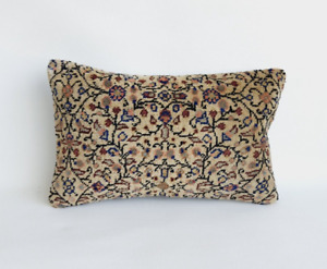 Turkish Rug Pillow Cover , Handwoven Vintage Decor Pillow Case , 12x20 pillow