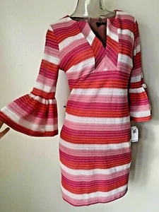 TRINA TURK Phenomenal Stripe Bell Sleeve Knit Dress Sz 0,2 NWT$178 TT194001 - Picture 1 of 6