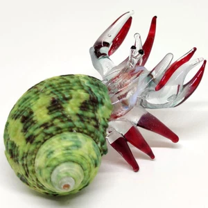Seashell Hermit Crab Figurines Beach Animals Blown Glass Art Collectible Gift RG - Picture 1 of 7