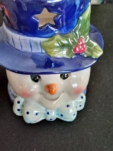 Happy Snowman Candela Ceramica Portacandela Teiera con Candela Yankee Profumo Mirtillo - Foto 1 di 4