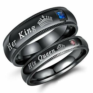 His Queen and Her King Stainless Steel Lover Couple Ring Engagement Promise Band