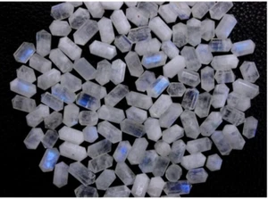 Natural Rainbow Moonstone 5 Pieces Blue Fire Double Pointed Pencil Beads 5x10 MM - Picture 1 of 5