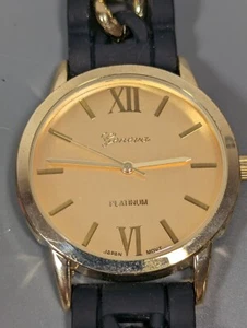 Geneva Gold Tone Dial Round Case Black Silicone Band Watch - Picture 1 of 8
