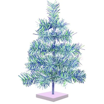 Shiny Blue and Matte White Firework Tinsel Christmas Tree Stand Included - Image 1 of 4