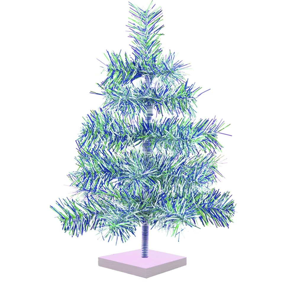 Shiny Blue and Matte White Firework Tinsel Christmas Tree Stand Included - Image 1 of 4