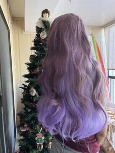 New MOCOO STAR long haired wIg - synthetic - medium brown & purple - net cap - Picture 1 of 11