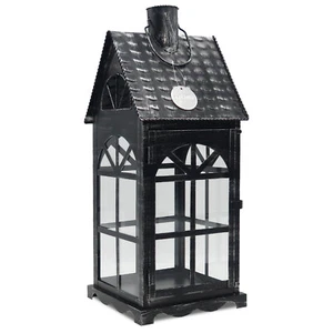 50cm Metall-Laterne Lichthaus - Gartenlaterne mit Glas-Scheiben Windlicht Haus - Bild 1 von 10