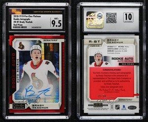 2018-19 O-Pee-Chee Platinum Red Prism /50 Brady Tkachuk CSG 9.5 Rookie Auto RC