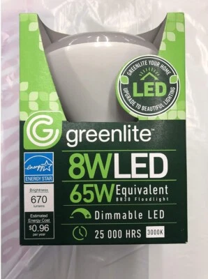 GreenLite 8W 65W Equivalent Dimmable LED Floodlight  Bulbs BRAND NEW - Image 1 of 2