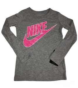 Nike Little Girls Long Sleeve Dark Grey Heather, Size 4 - Picture 1 of 3