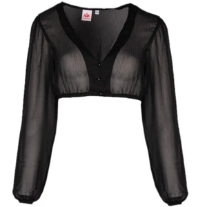 Dirndlbluse Efeu schwarz Langarm Chiffon | Spieth & Wensky V-Ausschnitt Damen - Bild 1 von 7