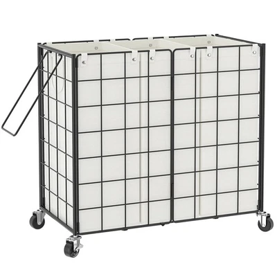 Laundry Hamper with Wheels,Metal Wire Frame Rolling Laundry Basket 3 Section ... - Image 1 of 4