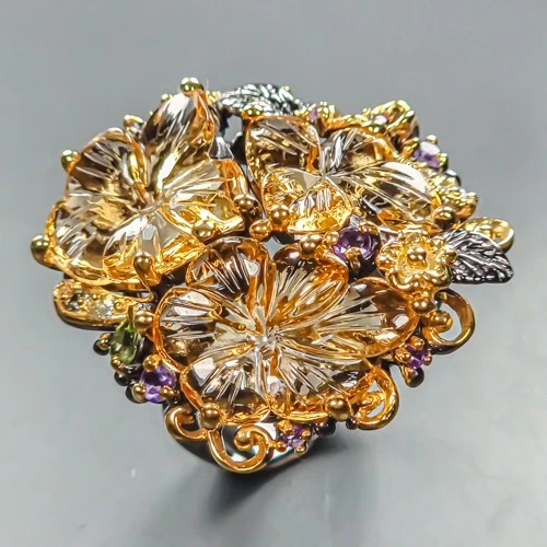 AAA carving jewelry Natural Citrine Ring 925 Sterling Silver Size 8 /R445419 - Image 1 of 1