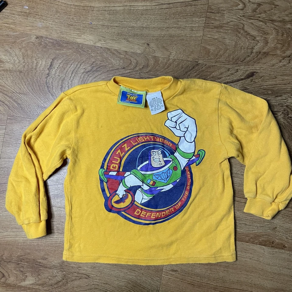 Vintage Toy Story Buzz Lightyear Shirt Boys 5 Yellow Long Sleeve Graphic 90s - Image 1 of 4