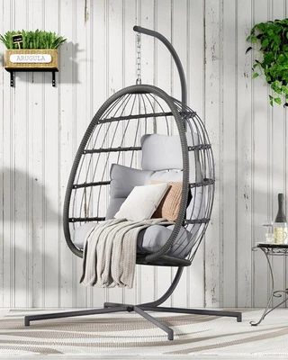 Patio Hanging Egg Chair with Stand Rattan Wicker Swing Hammock Chair Indoor/Outd - Image 1 of 4
