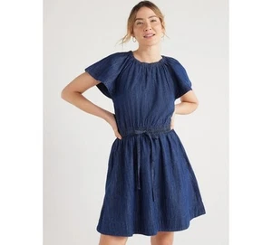 Free Assembly Women's Fit and Flare Denim Mini Dress with Flutter Sleeves, XS - Picture 1 of 10