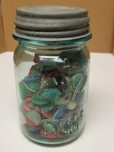 Antique Ball Mason Jar & Vintage Buttons - Picture 1 of 6
