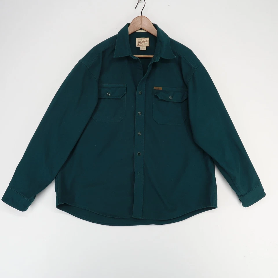 Woolrich Expedition Chamois Shirt Mens XL Green Heavyweight Vintage Flaws* - Image 1 of 4