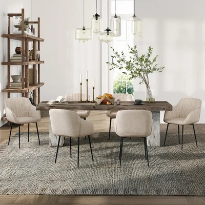 Esszimmerstühle 6er Set Armlehnenstuhl Polyester Küchenstühle Beige - Bild 1 von 4