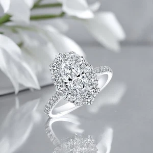 Wedding Diamond Ring IGI Lab Created 2.10 Ct Oval Cut 18k White Gold 5 6 7 - Picture 1 of 12