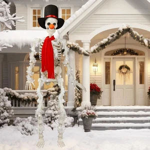 12 Fuß Skelly Skelett Weihnachten Frosty der Schneemann Kostüm Kit 9-teiliges Set - Bild 1 von 7