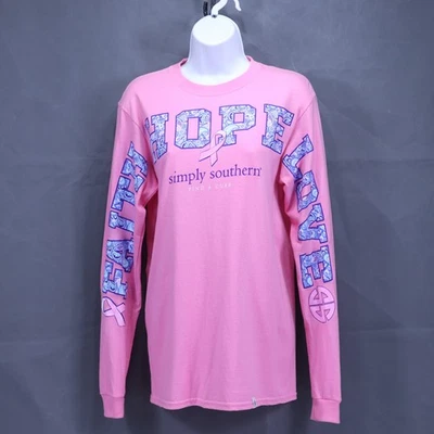 Simply Southern SPELLOUT Faith Hope Love Pink Cotton Tee Women's Small measured - Imagem 1 de 4