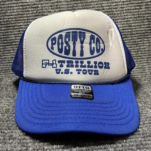 Post Malone Posty Co F-1 Trillion U.S. Tour Hat Cap Snap Back Blue White Trucker - Picture 1 of 11