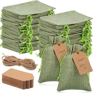 100 Pcs Burlap Gift Bags with 100 Pcs Kraft Paper Gift Tags with Drawstring F... - Picture 1 of 7